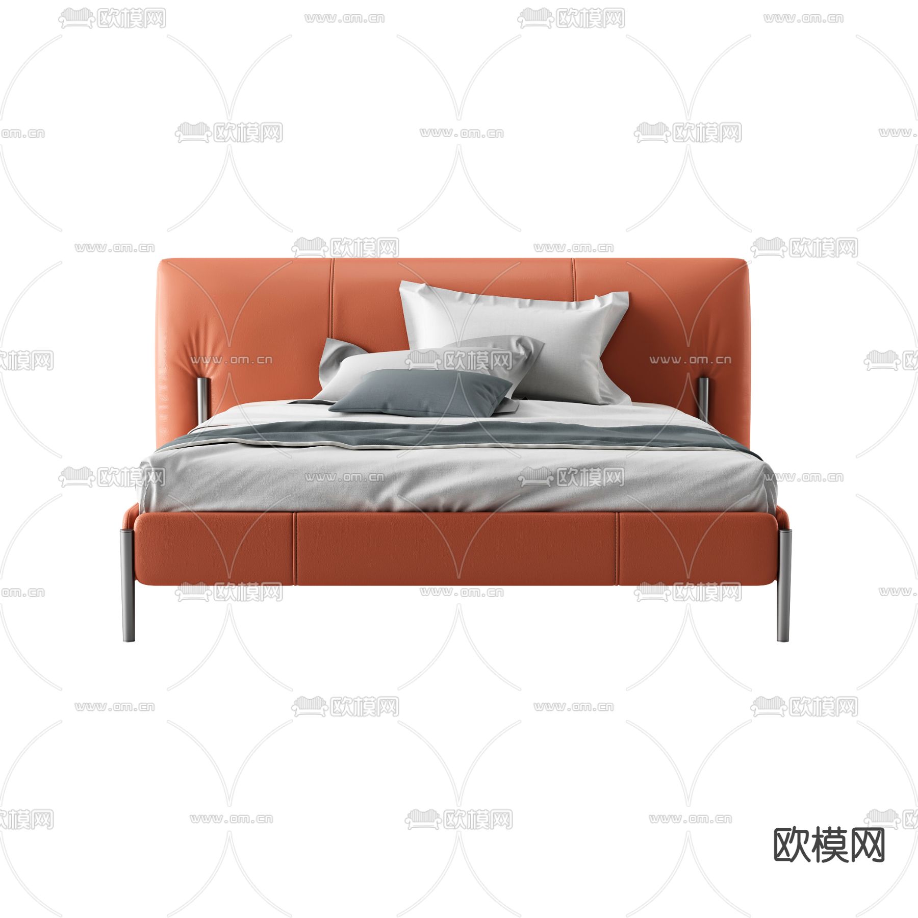 现代极简皮革布艺双人床免费3d模型下载