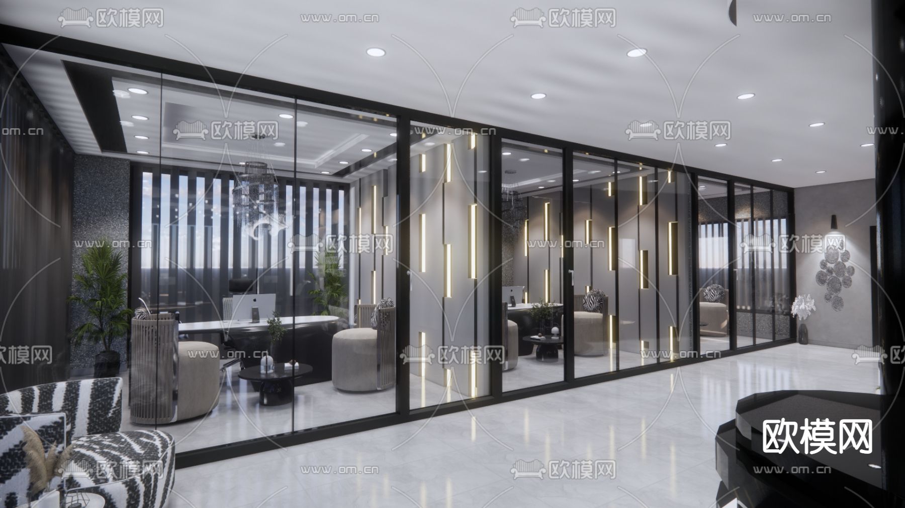 高级灰美容院su模型下载（渲染图1）