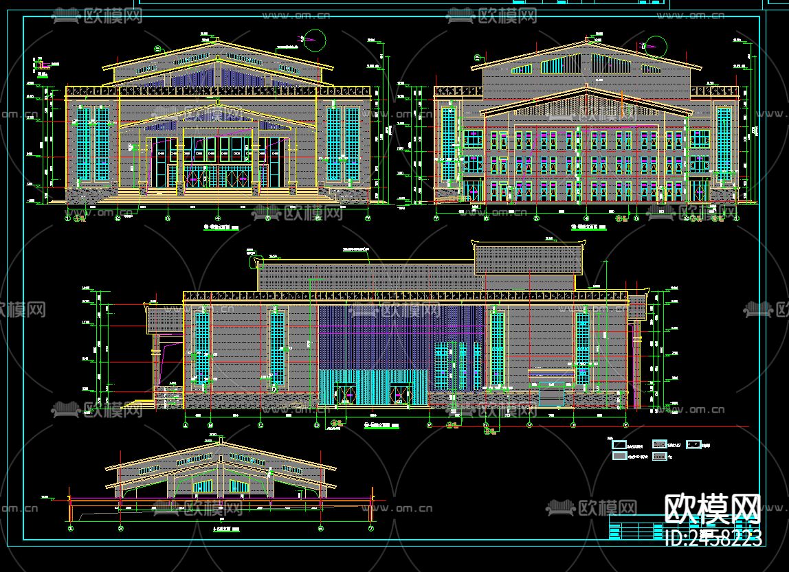 学校学生礼堂建筑CAD施工图下载（渲染图5）