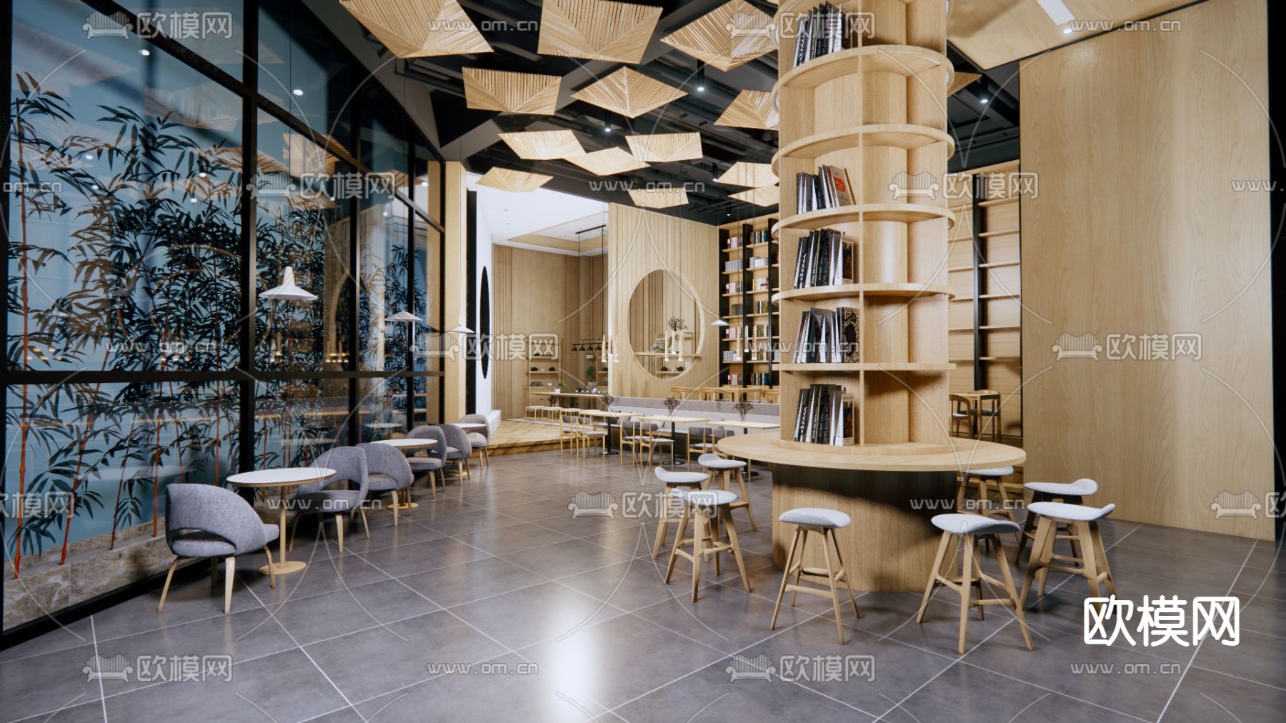 现代书吧 图书馆su模型下载（渲染图2）