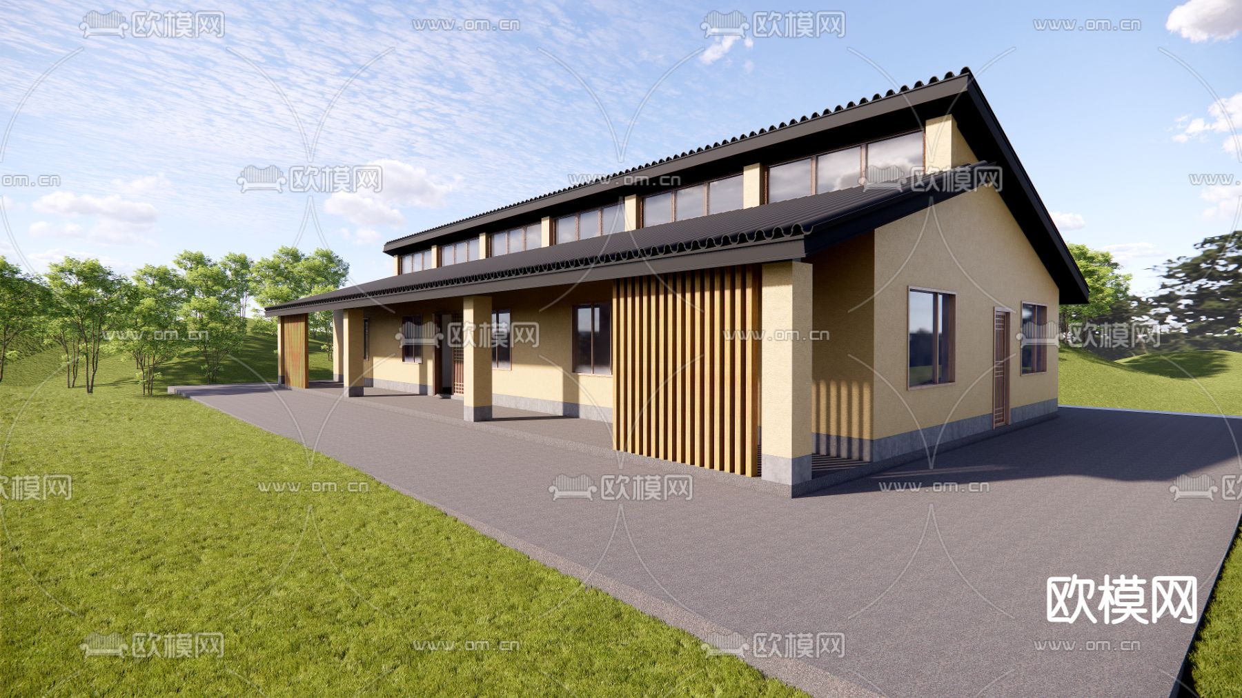 寺庙宿舍建筑外观su模型下载