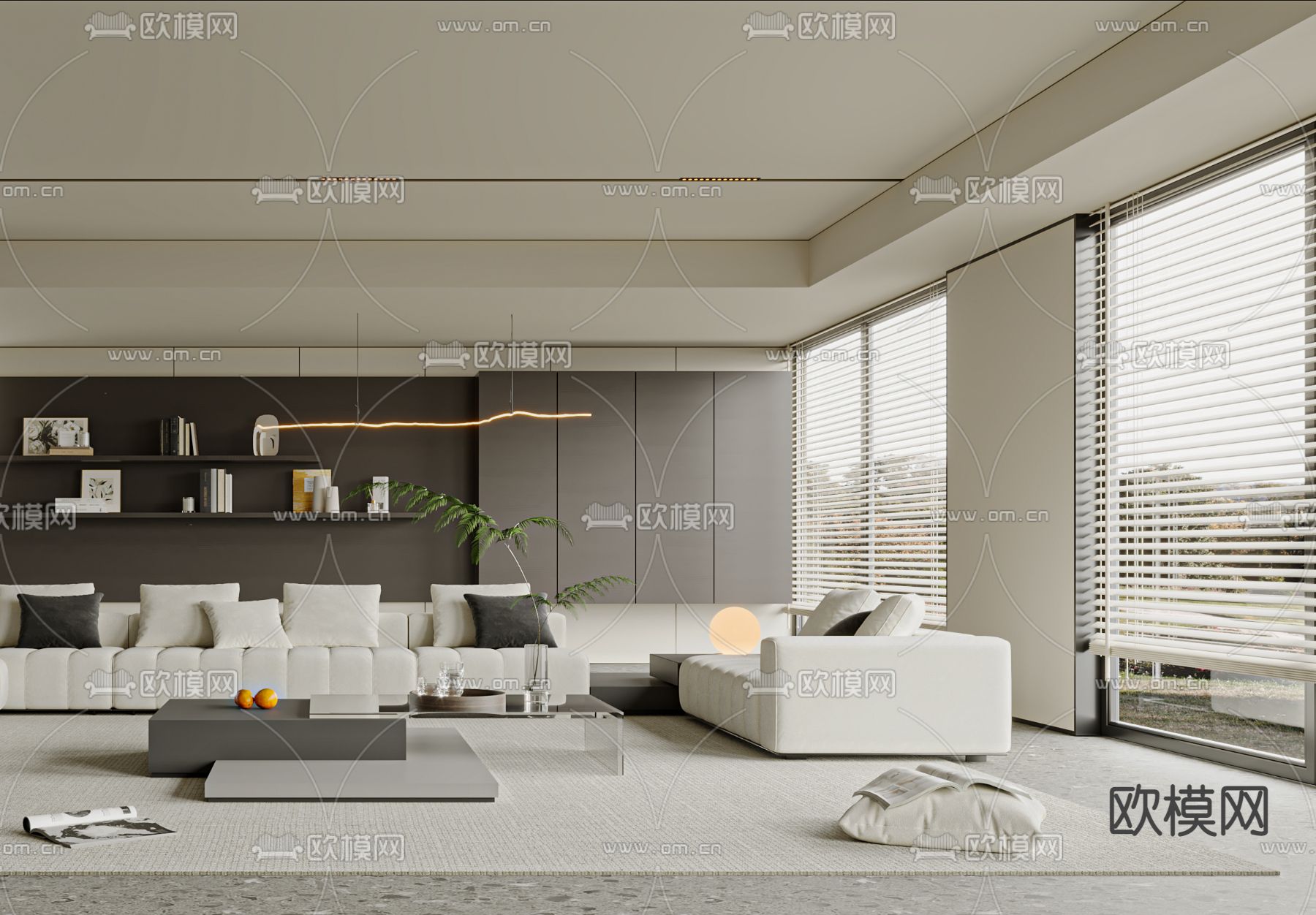 高级灰客厅3d模型下载（渲染图2）