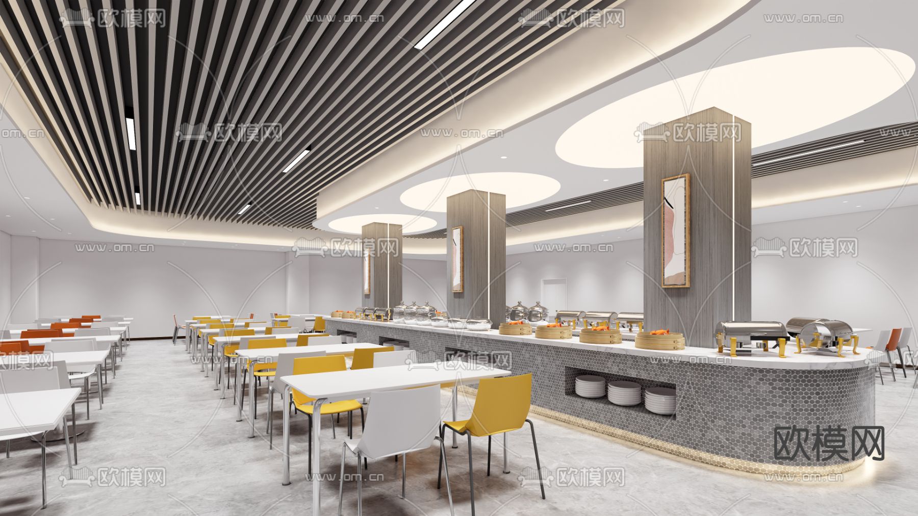 现代员工食堂 餐厅su模型
