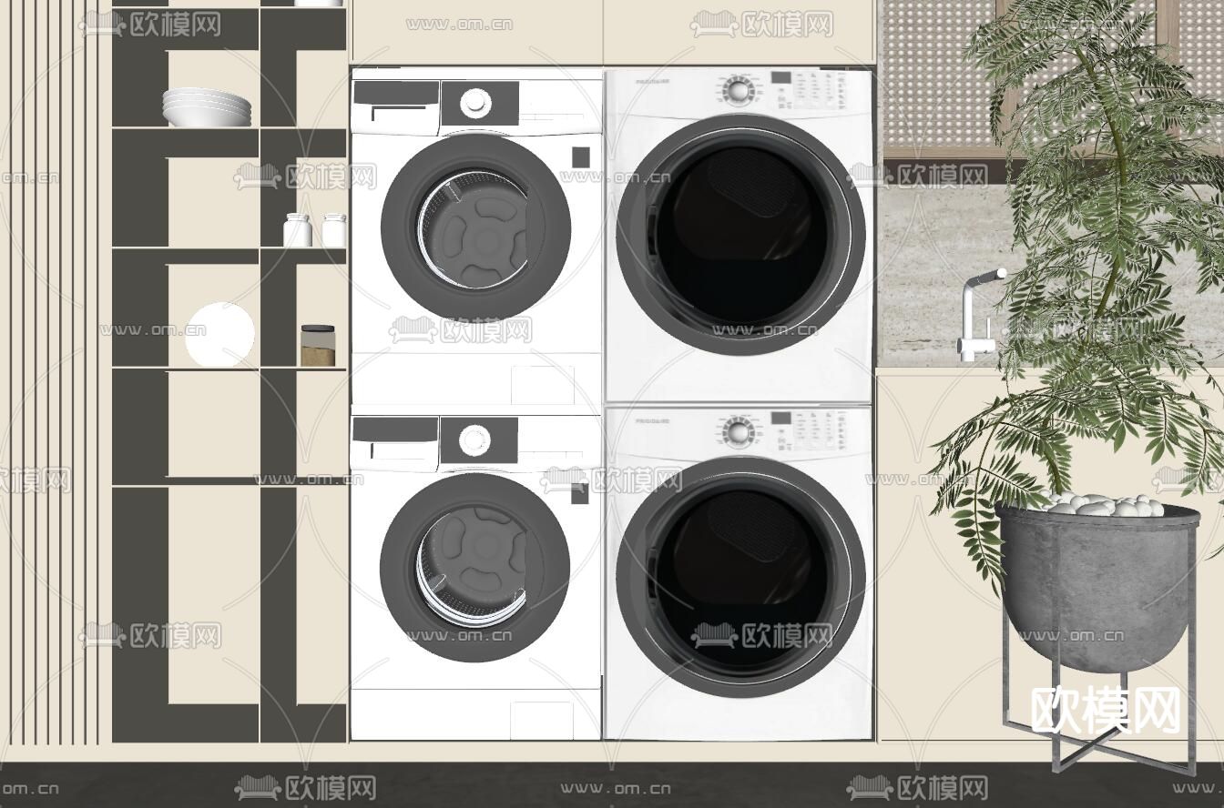 现代洗衣机 烘干机su模型下载（渲染图2）