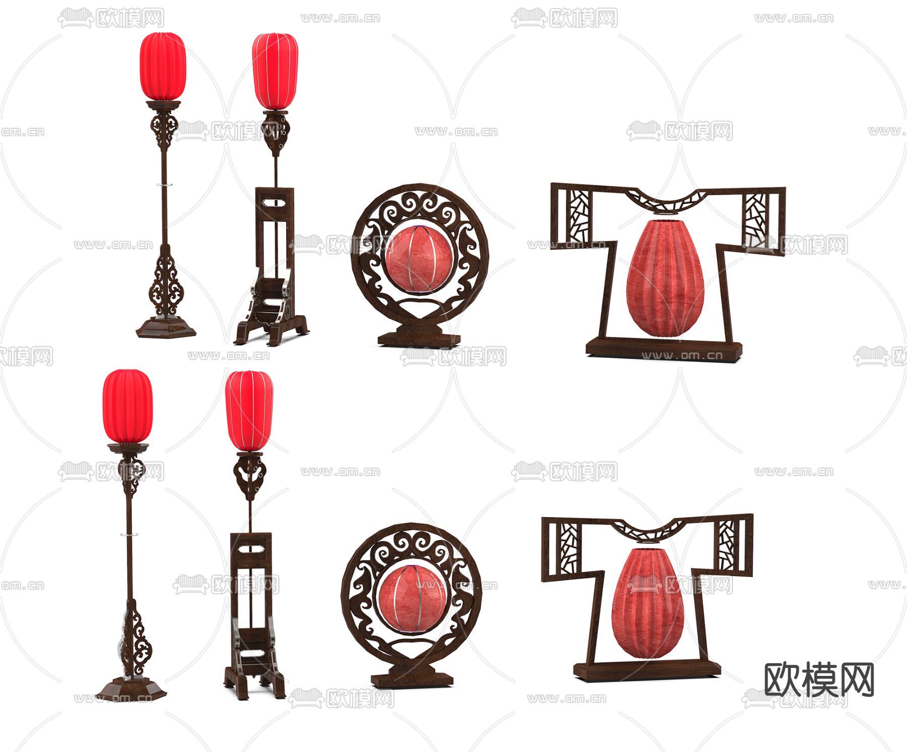 中式灯笼落地灯3d模型下载