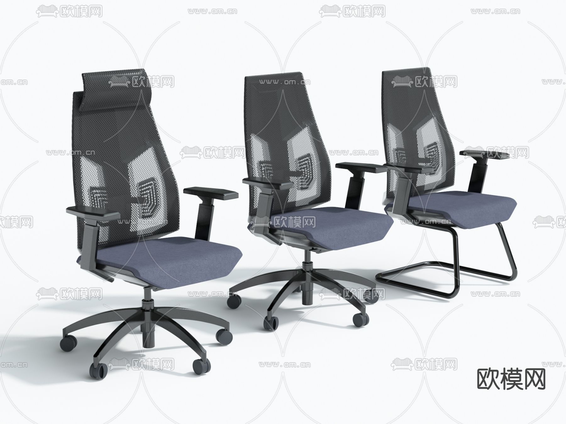 网布办公椅 班前椅 职员椅3d模型下载（渲染图1）