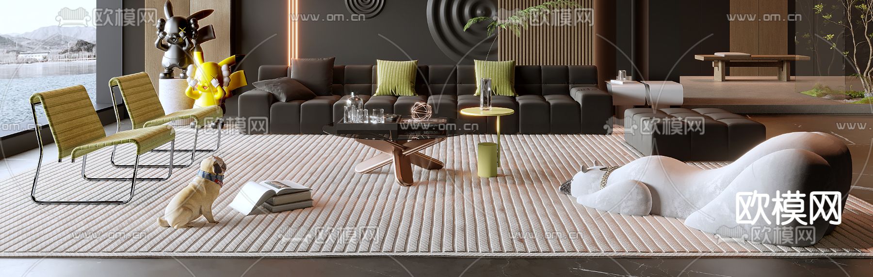 暗黑风客厅3d模型下载（渲染图4）