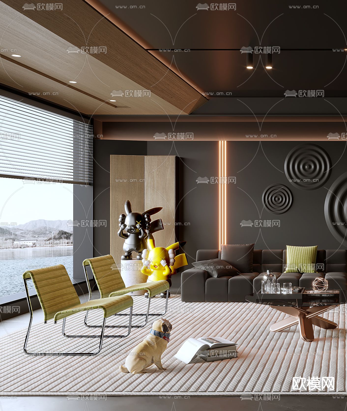 暗黑风客厅3d模型下载（渲染图3）