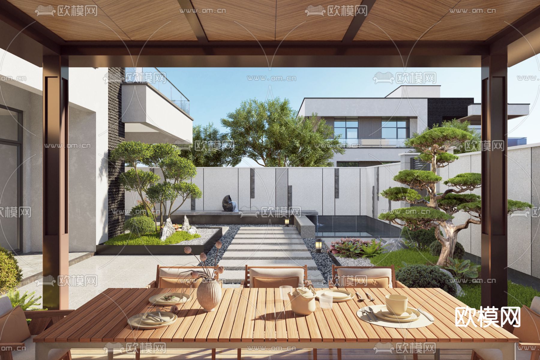 现代庭院 阳台花园3d模型下载_ID12284009_3dmax免费模型-欧模网