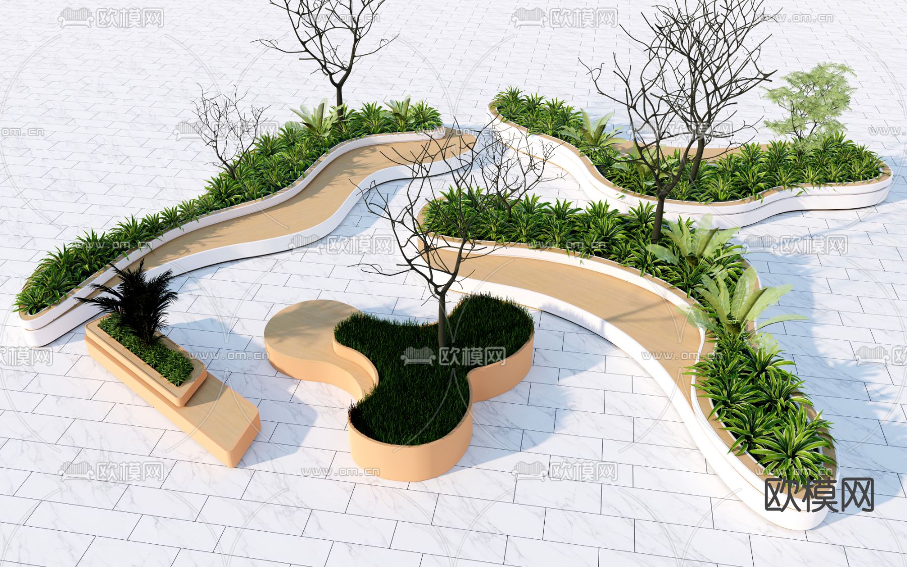 现代景观树池 景观座椅su模型下载（渲染图1）