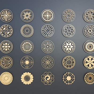  中式圆形花格 窗花 雕花su模型 