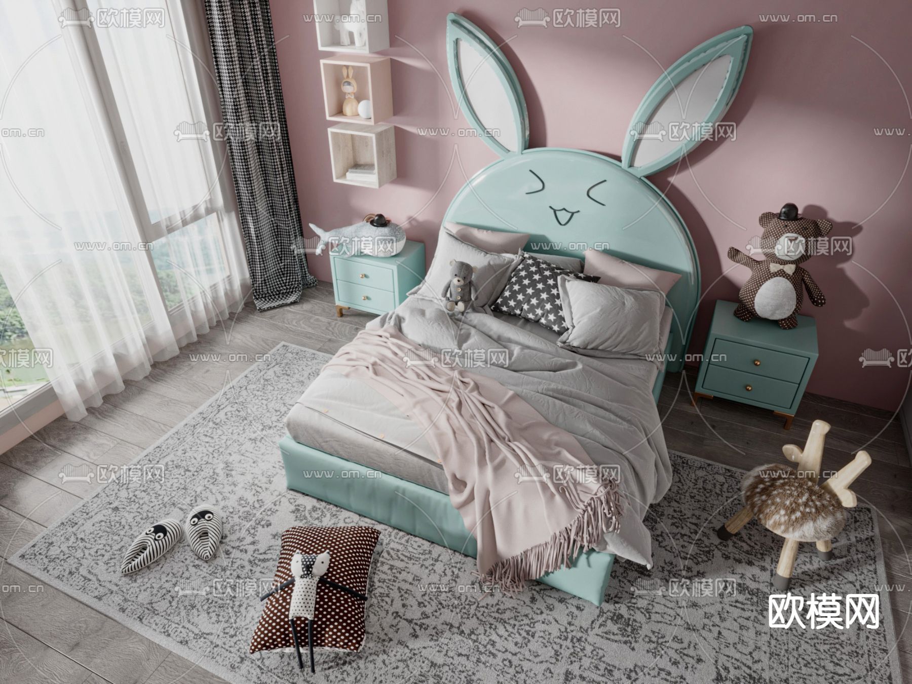 现代儿童床3d模型下载