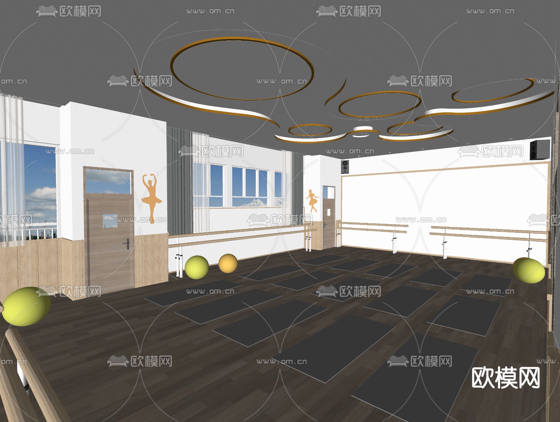 舞蹈室 训练室su模型下载（渲染图2）