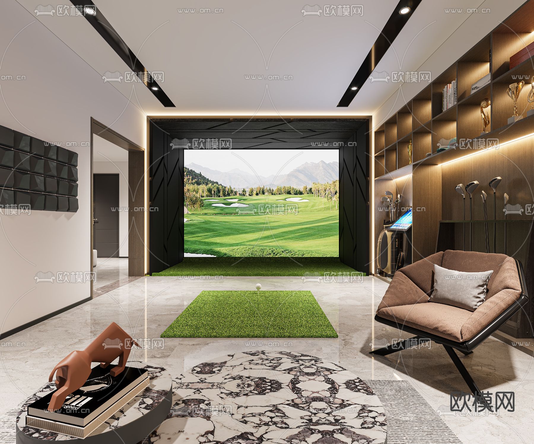 现代影音室 视听室3d模型下载（渲染图2）