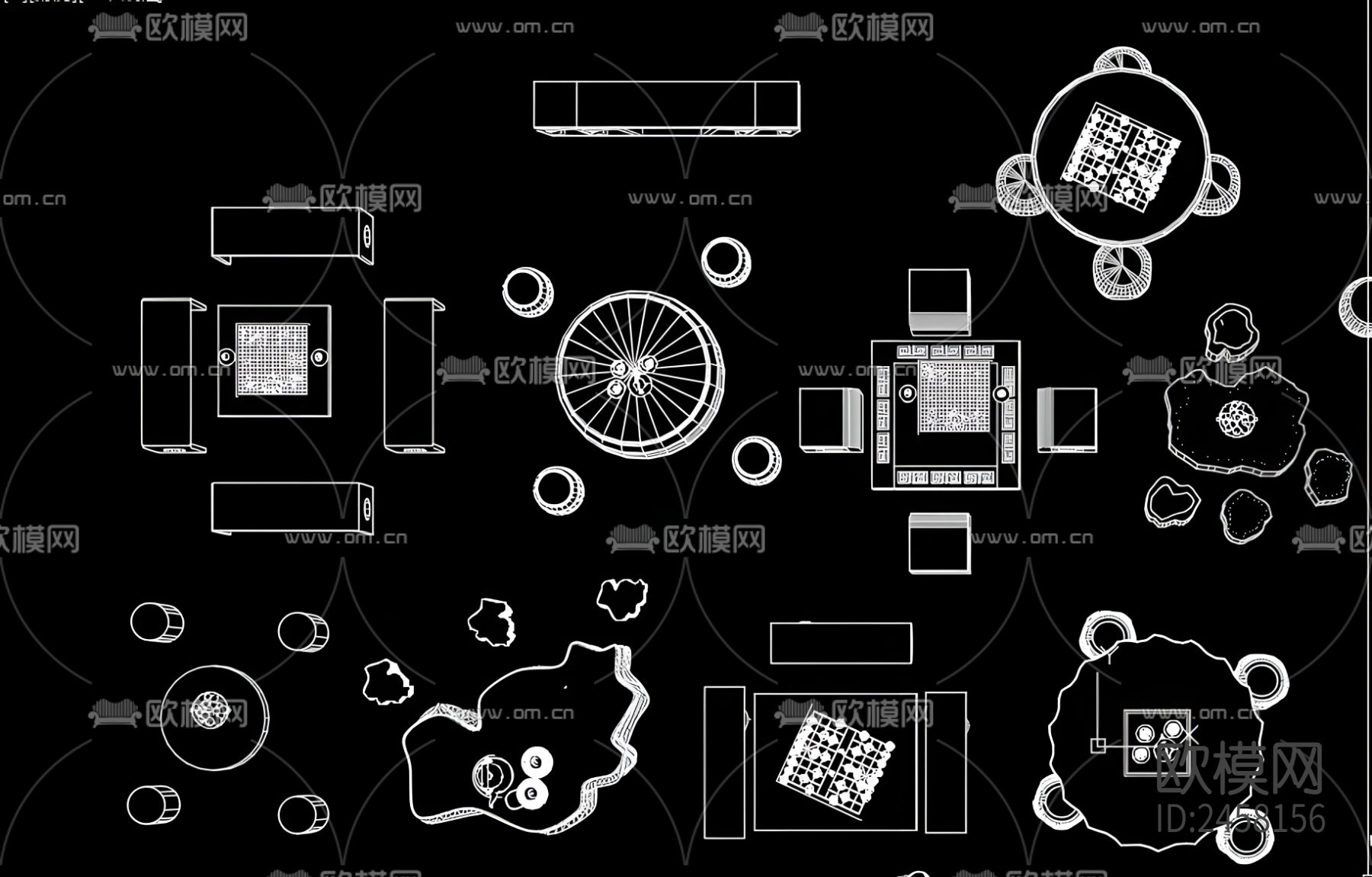新中式石座椅CAD图库下载（渲染图2）