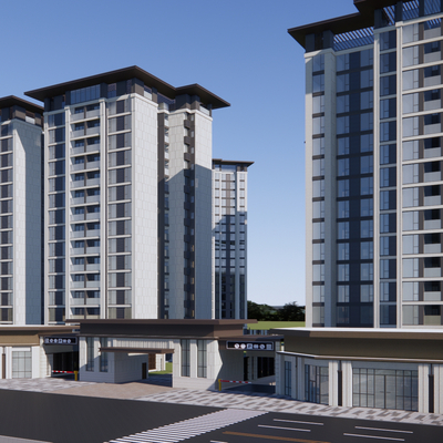  新中式住宅楼 鸟瞰规划su模型 