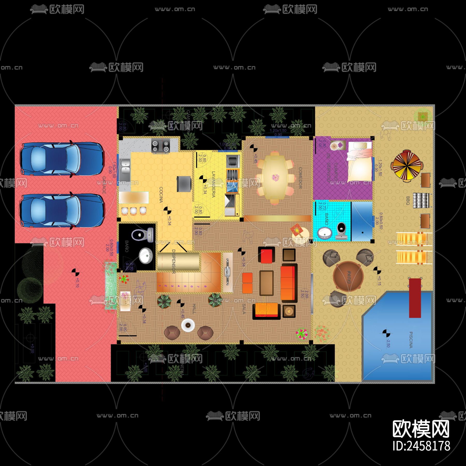 别墅CAD彩平图下载（渲染图5）