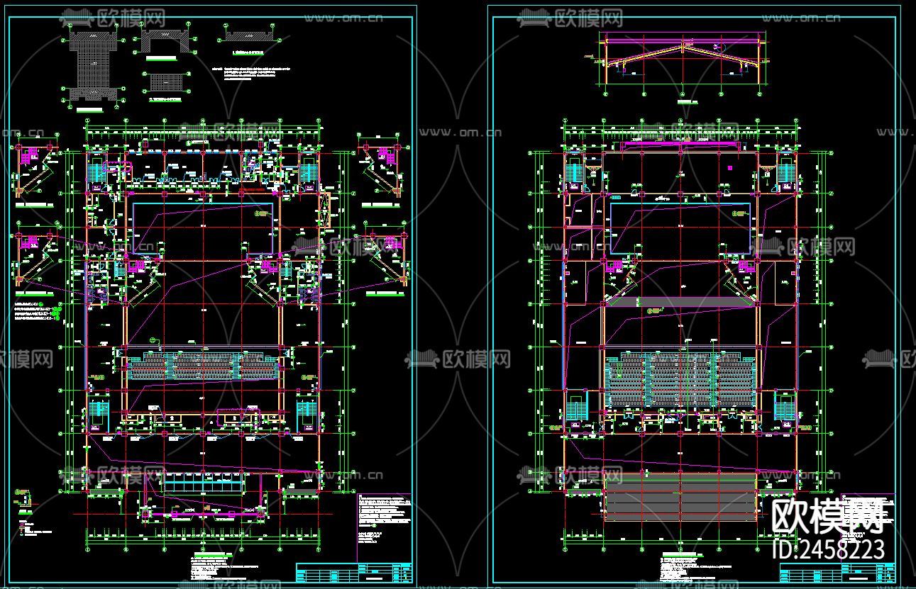 学校学生礼堂建筑CAD施工图下载（渲染图9）