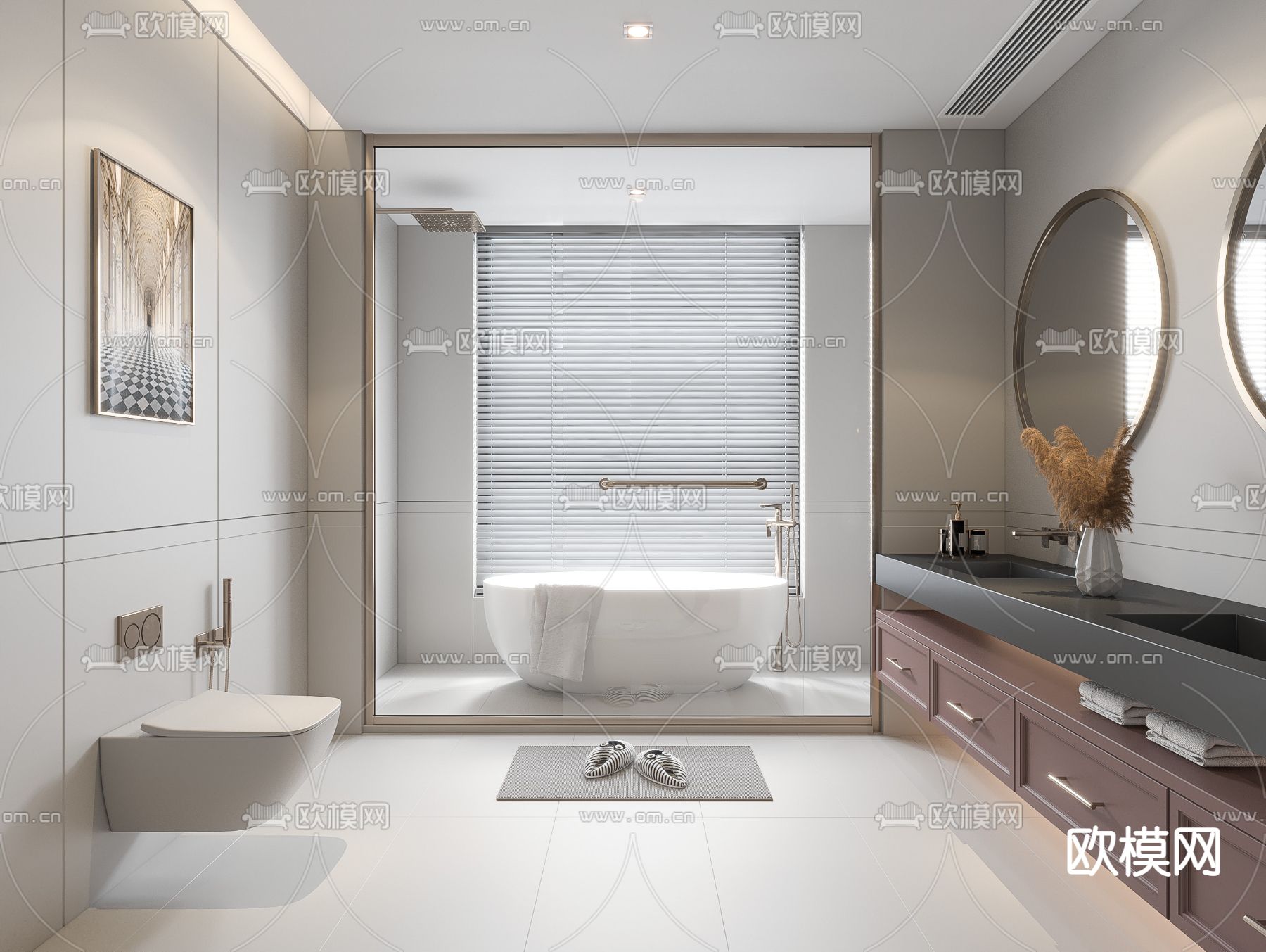 美式卫生间 浴室su模型