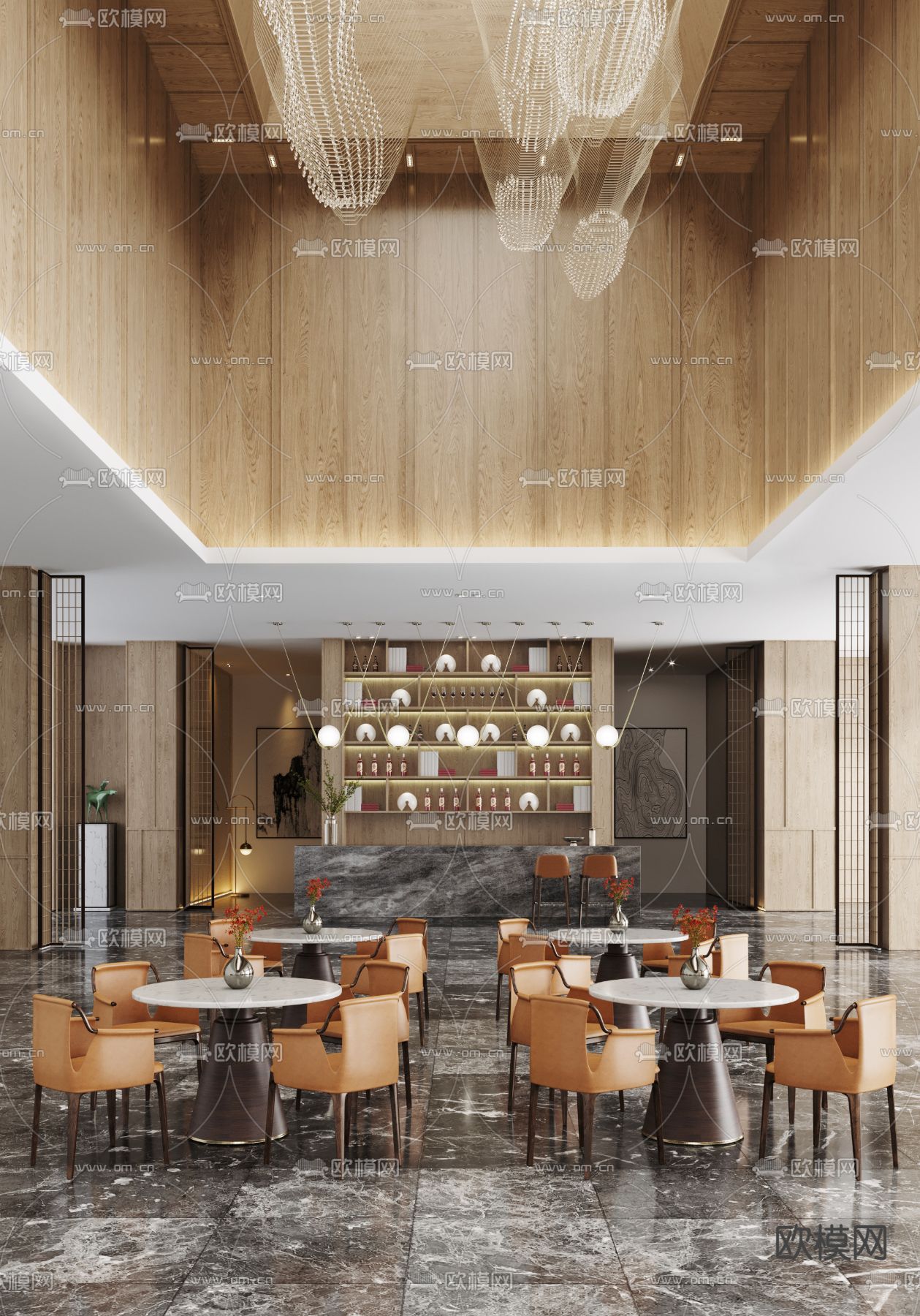 矩阵纵横设计 新中式售楼处洽谈区su模型下载