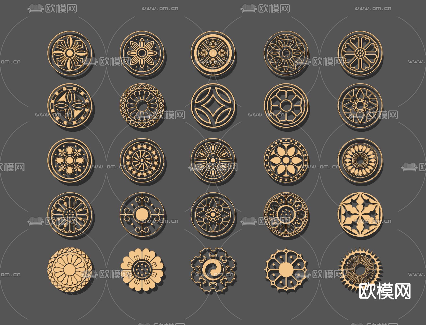 中式圆形花格 窗花 雕花su模型下载（渲染图2）