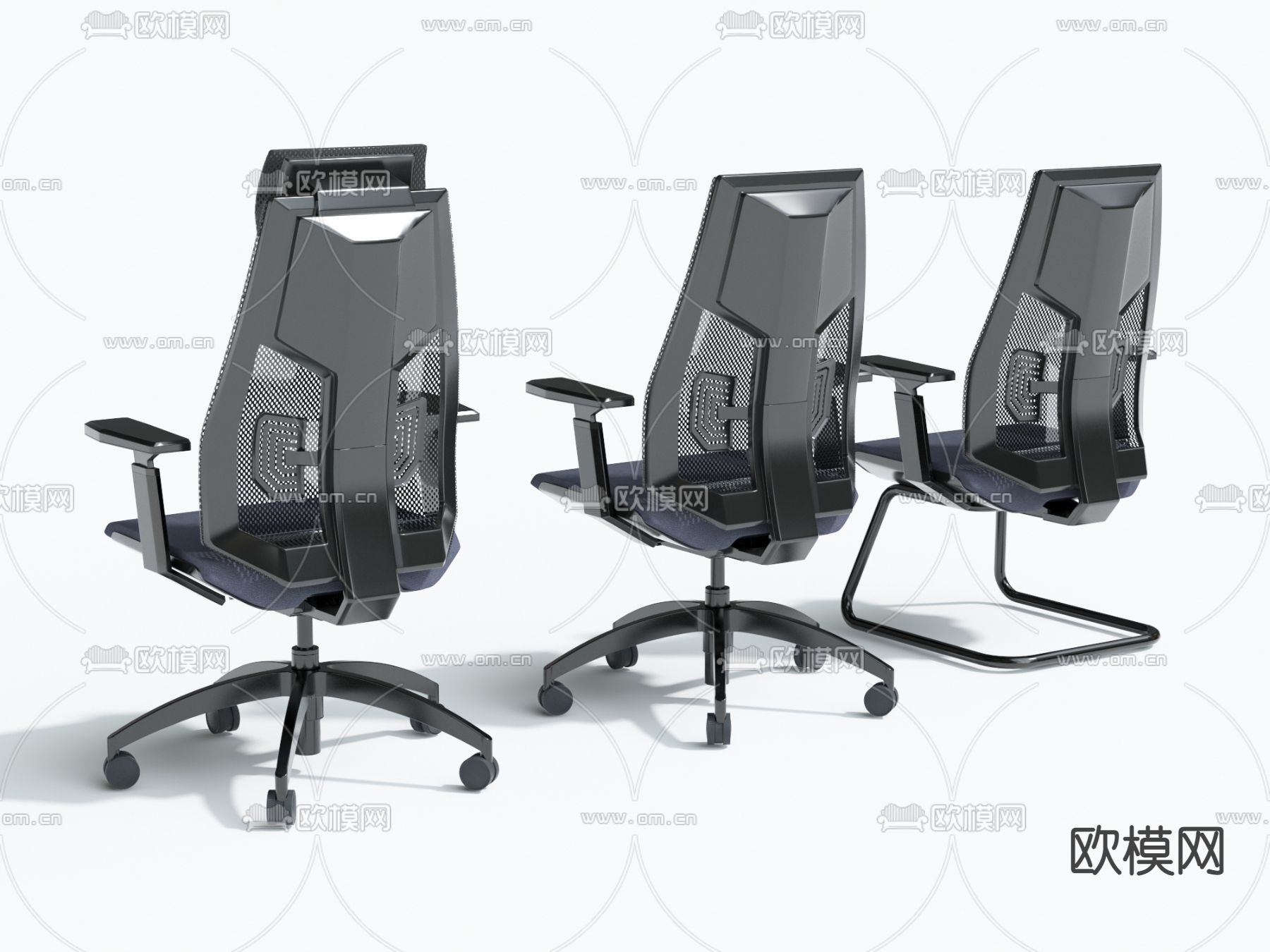 网布办公椅 班前椅 职员椅3d模型下载（渲染图2）