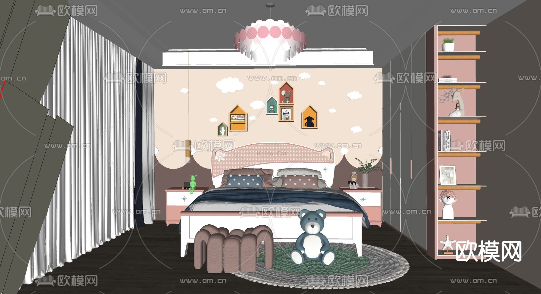 现代儿童房su模型下载（渲染图2）