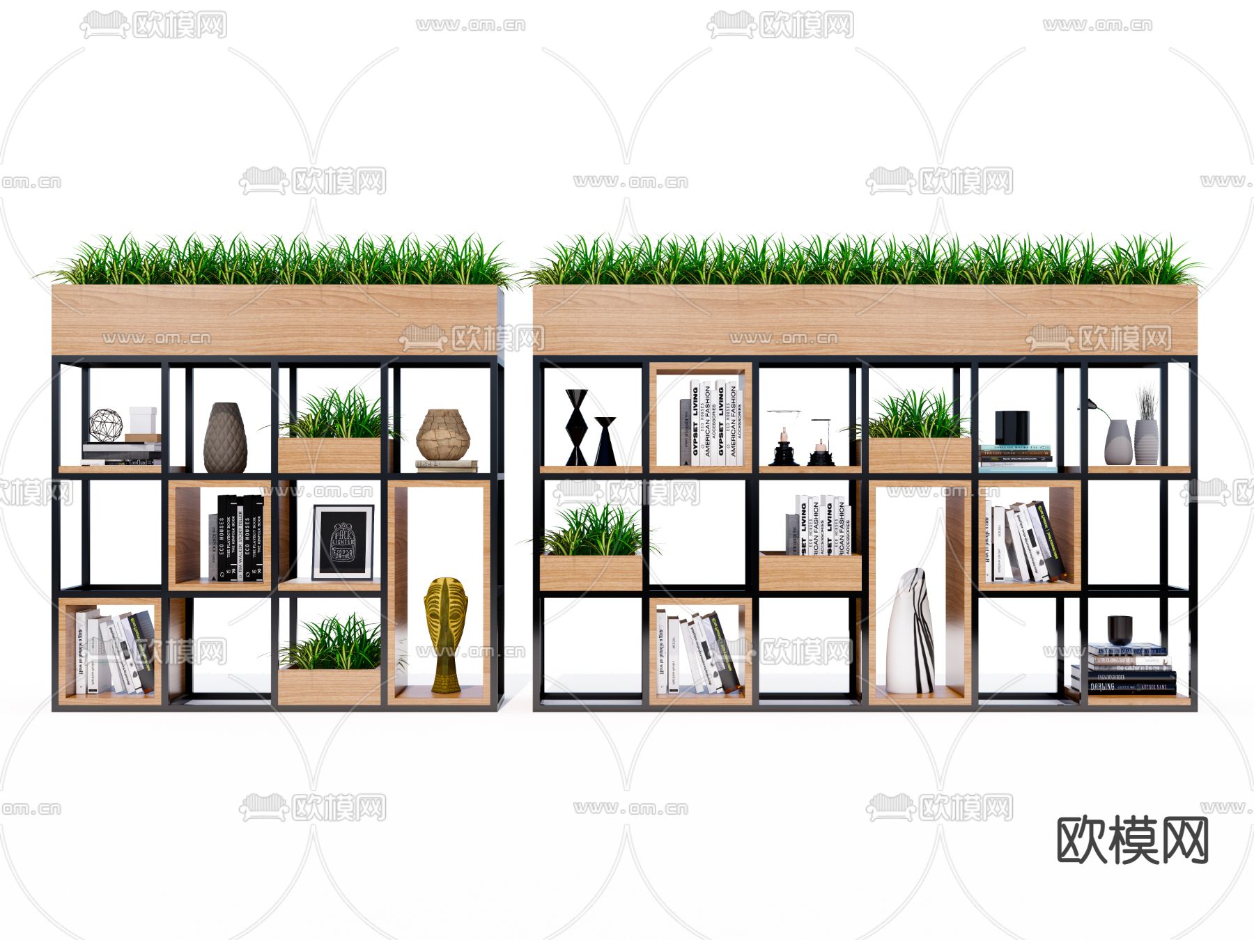 现代矮柜书架 花槽隔断su模型下载（渲染图1）