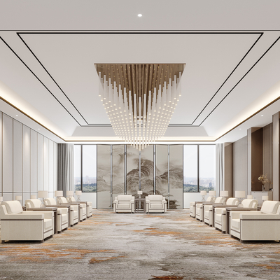  新中式接待室 洽谈室su模型 