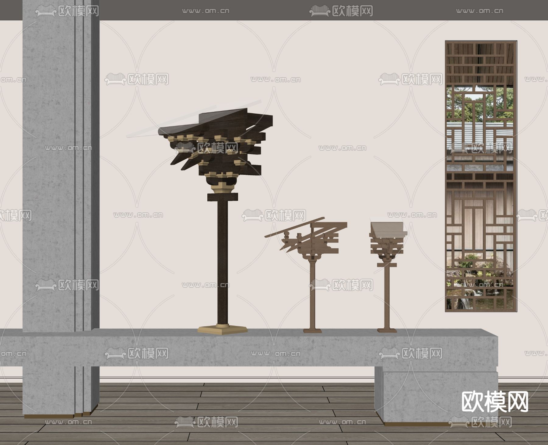 新中式斗拱雕塑su模型