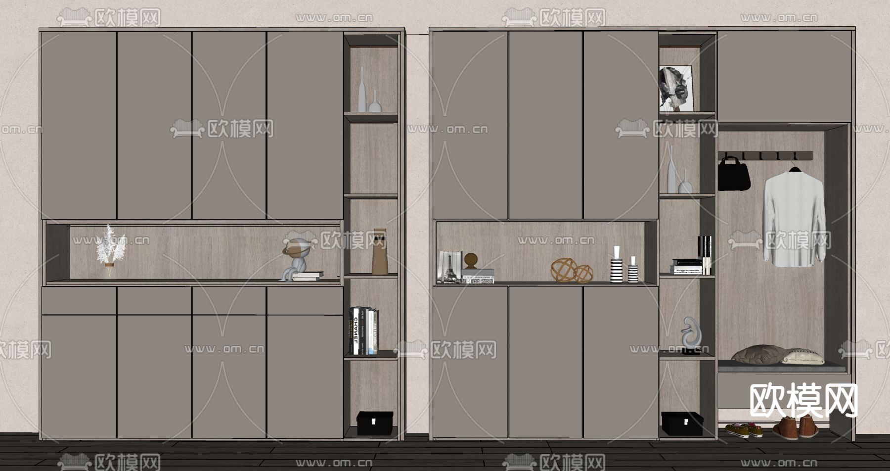 奶油风鞋柜 鞋帽柜su模型下载（渲染图2）