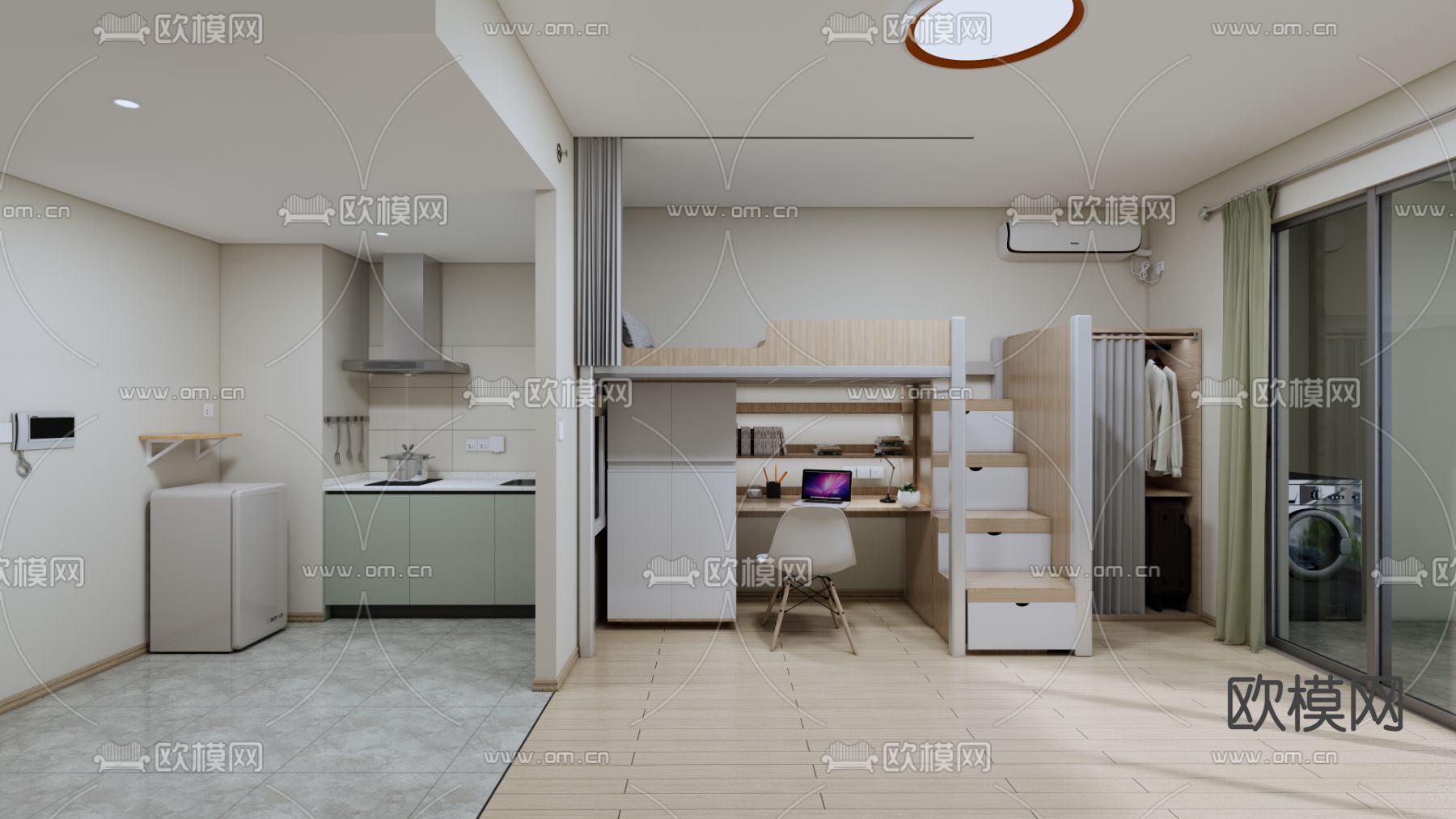 现代单身公寓su模型下载（渲染图1）