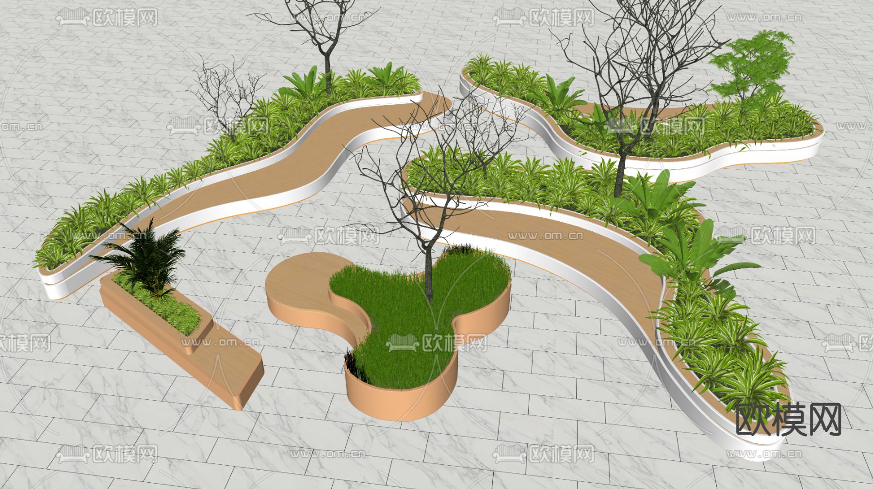 现代景观树池 景观座椅su模型下载（渲染图2）