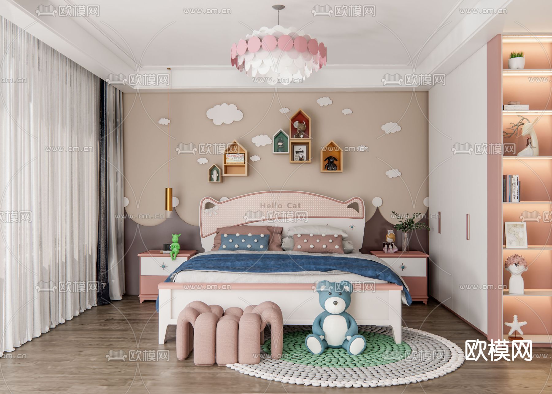现代儿童房su模型下载（渲染图1）