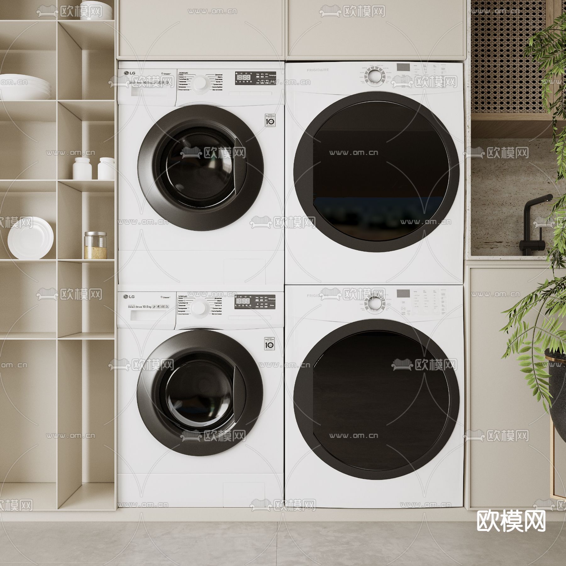 现代洗衣机 烘干机su模型下载（渲染图1）