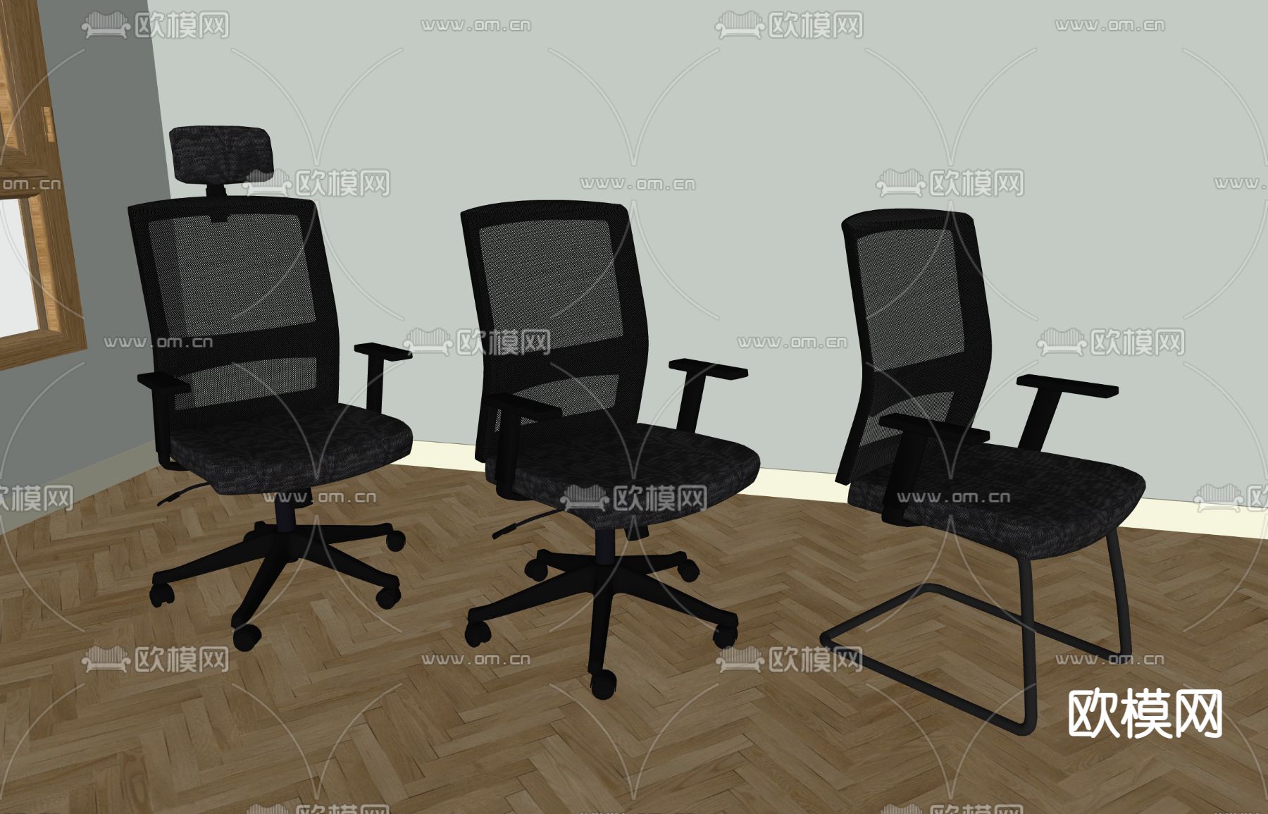 办公椅 职员椅 班前椅su模型下载