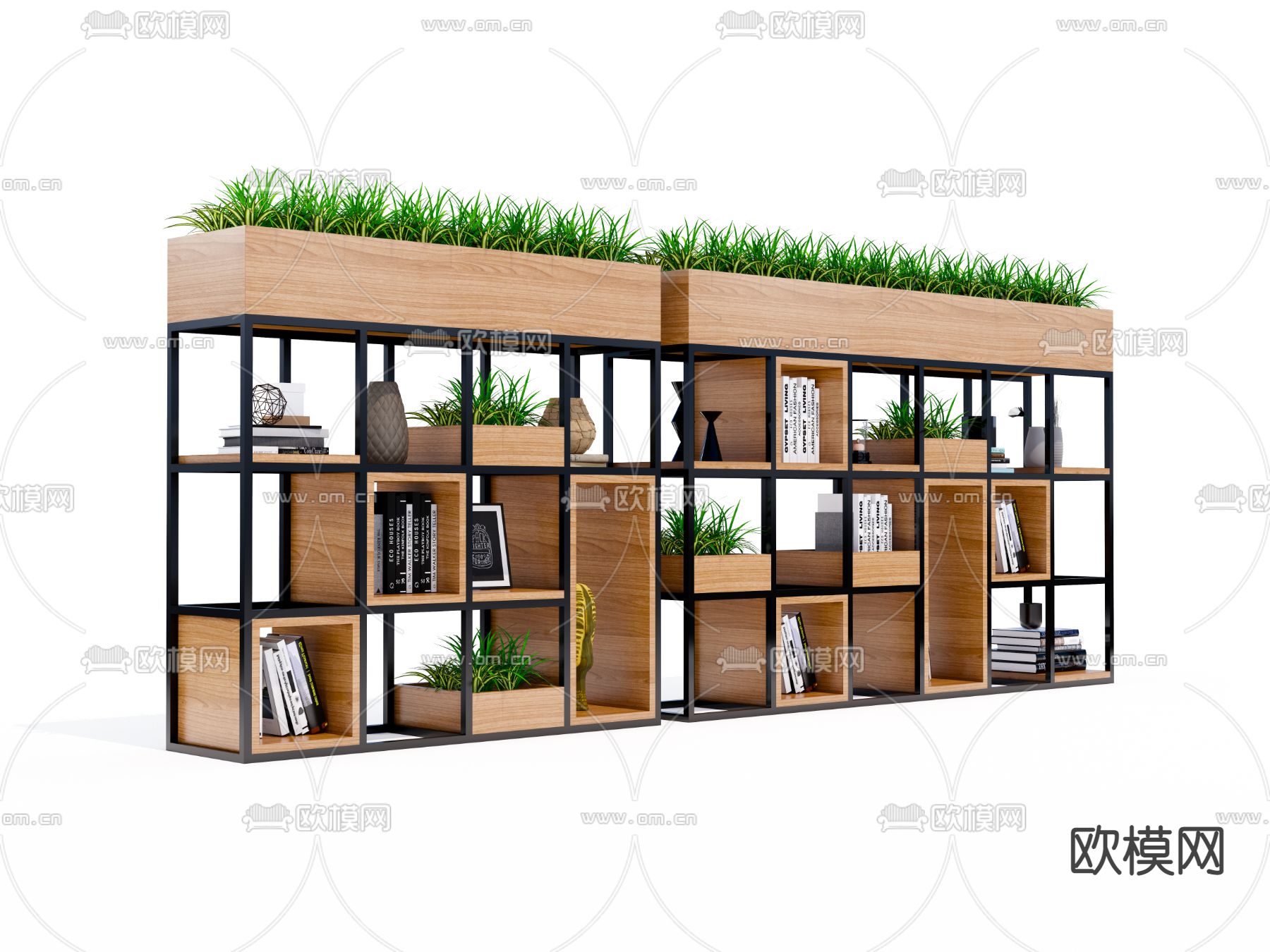 现代矮柜书架 花槽隔断su模型下载（渲染图4）