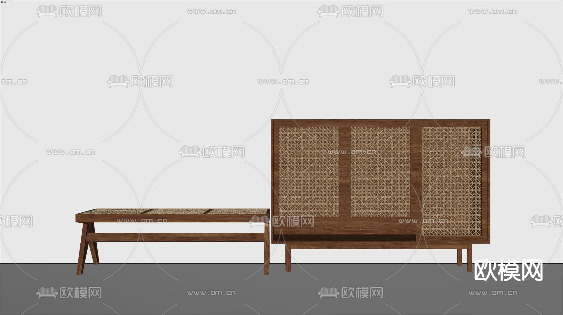藤编鞋柜 换鞋凳su模型