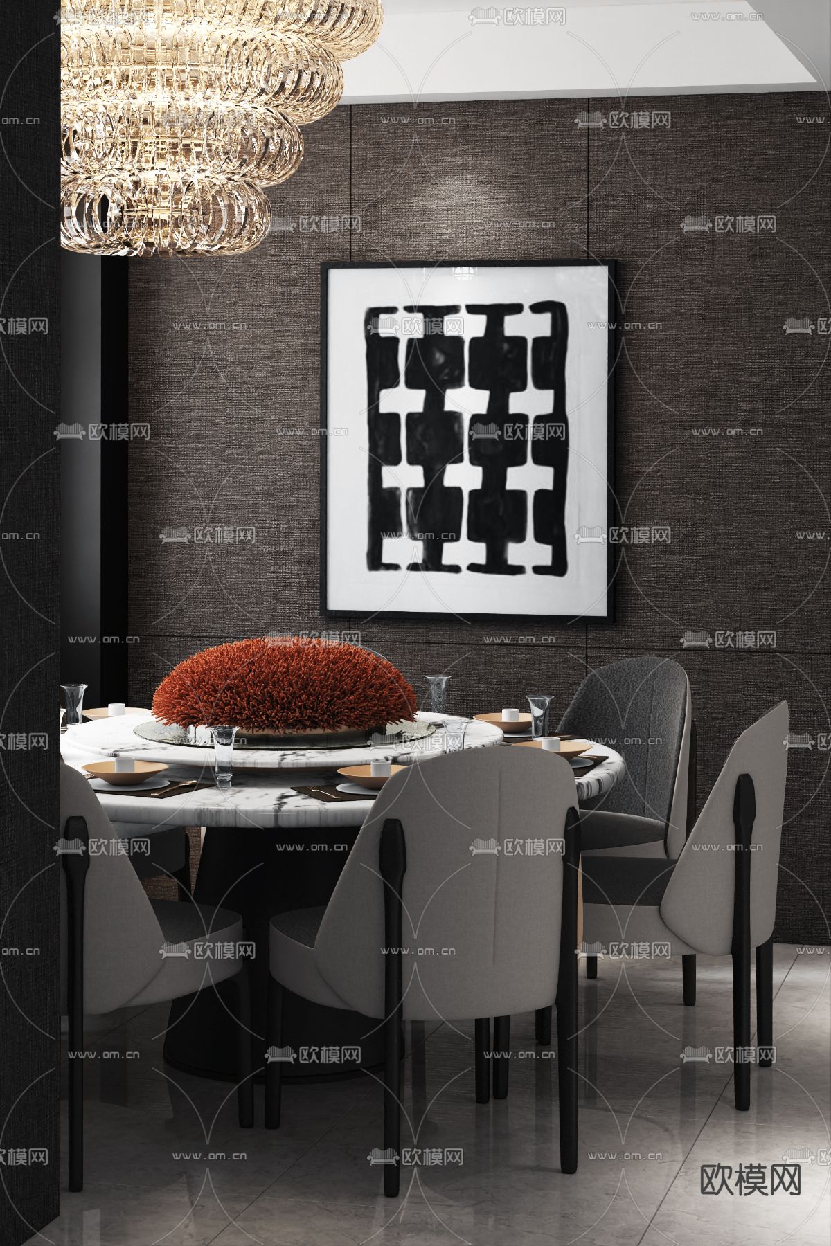 牧笛设计 现代高级灰餐厅su模型下载