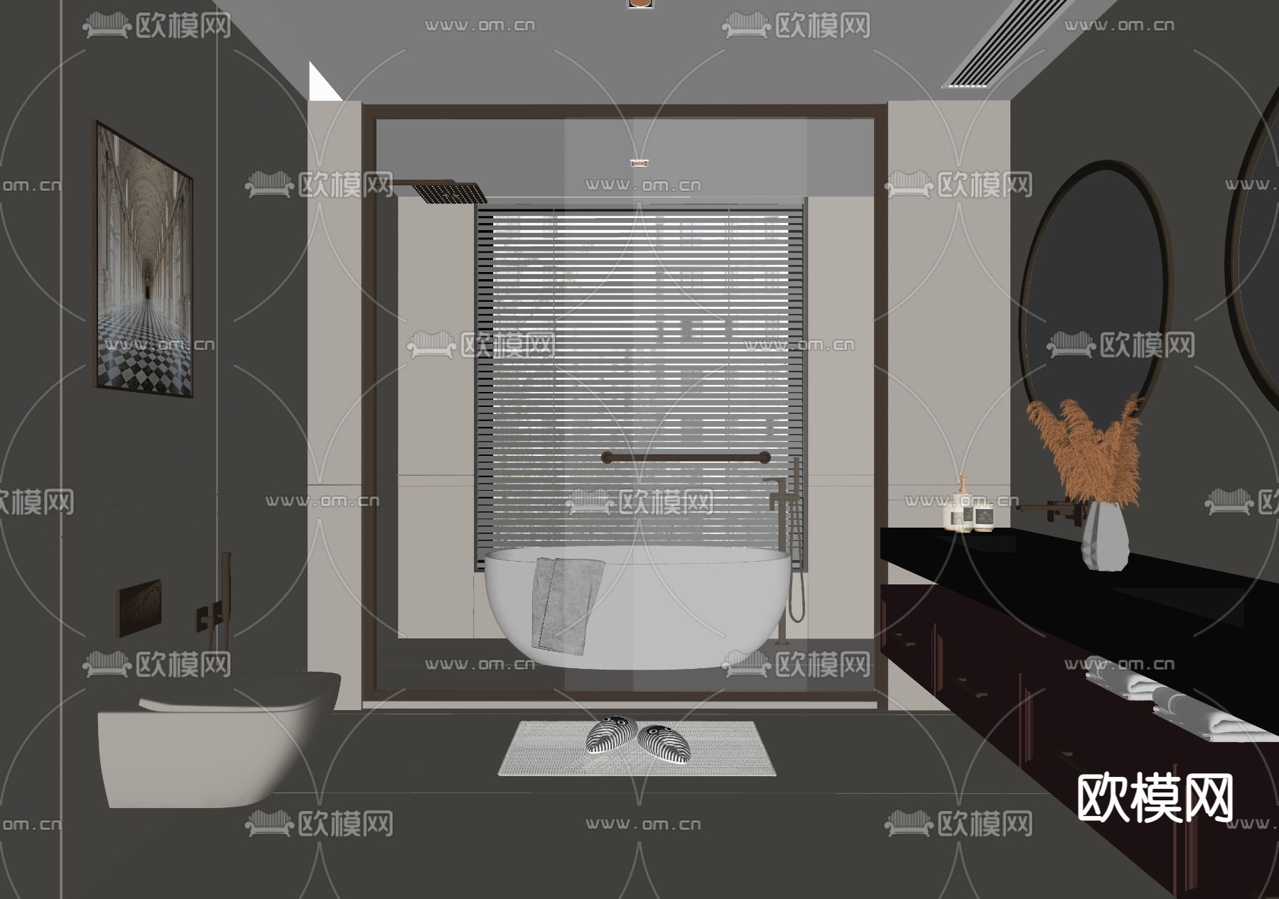 美式卫生间 浴室su模型
