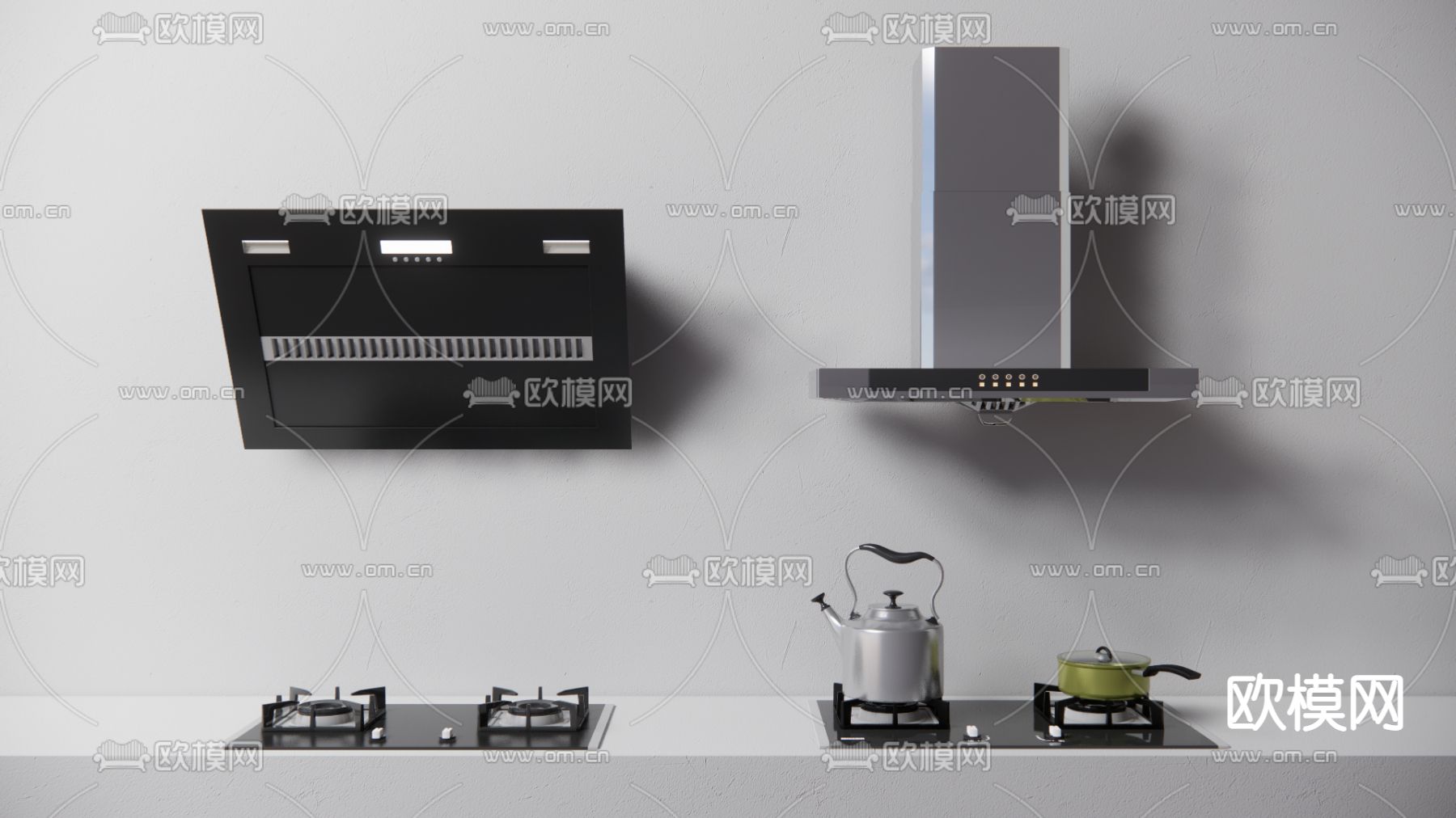 灶台 油烟机 炉灶su模型下载（渲染图1）