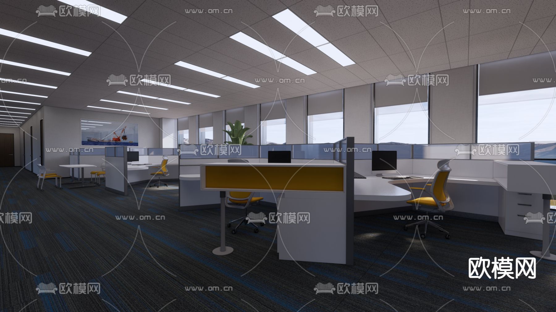 敞开式办公区 办公室su模型
