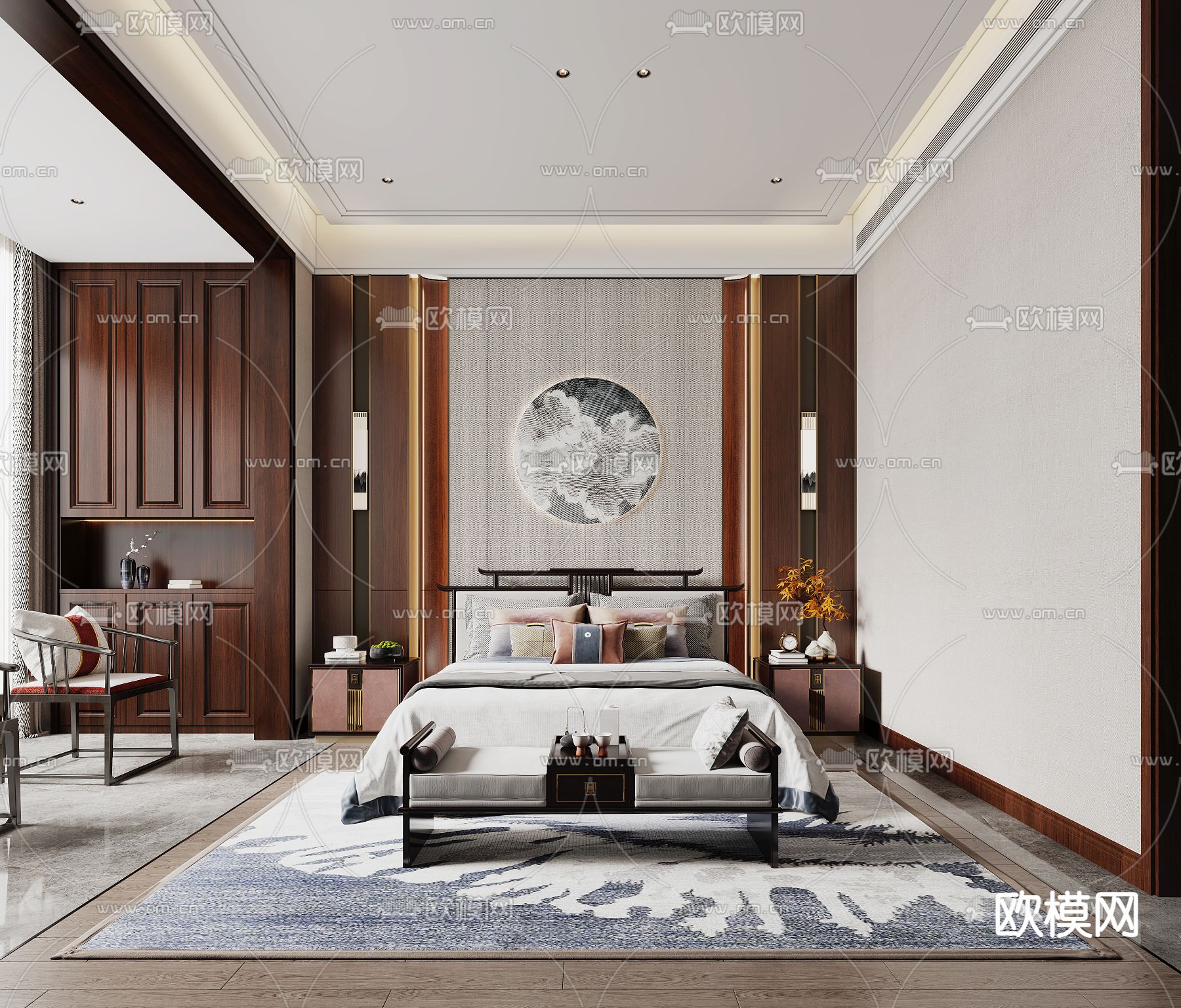 新中式卧室 主人房 主卧3d模型下载