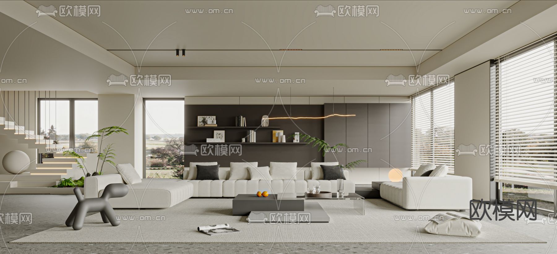 高级灰客厅3d模型下载（渲染图4）