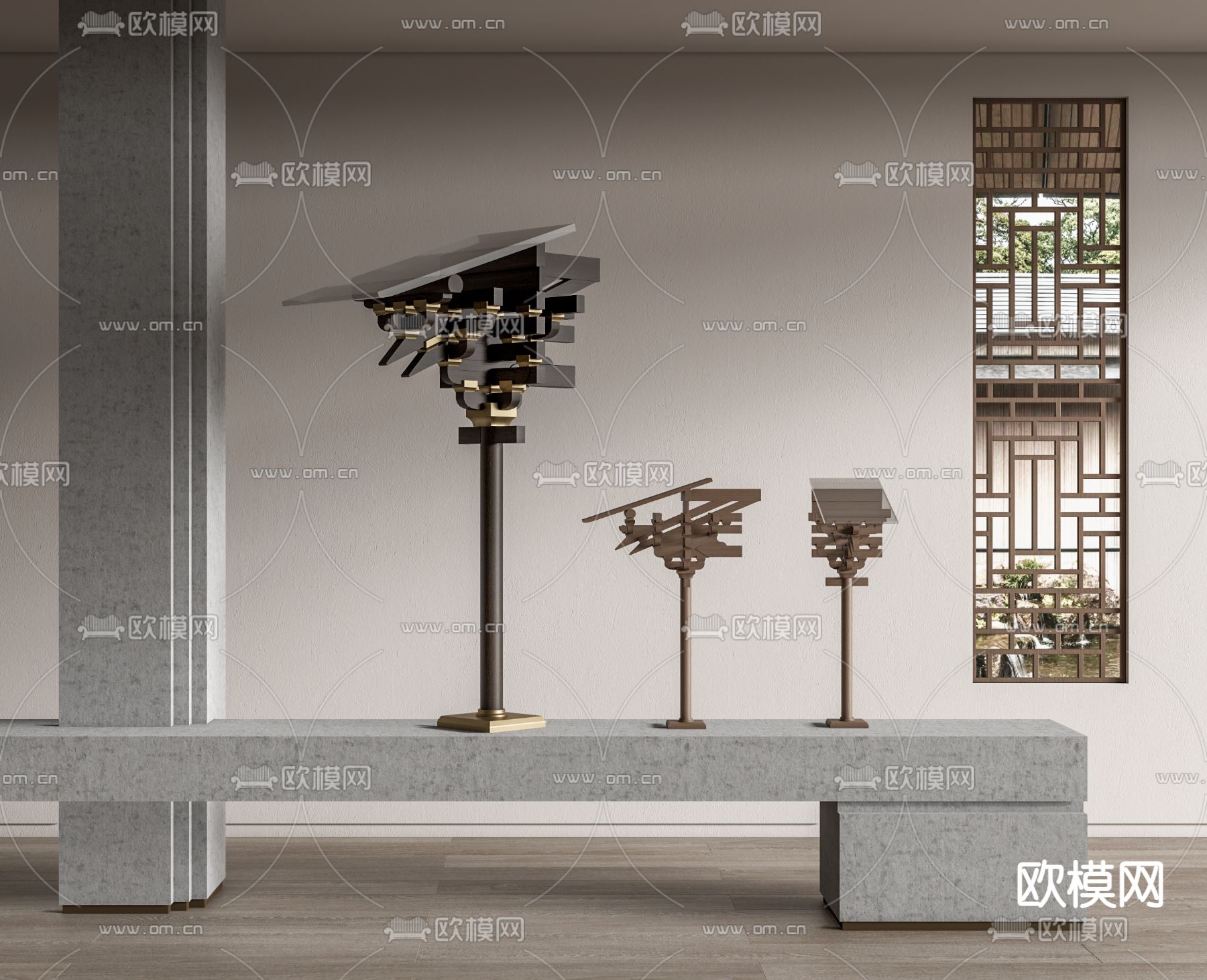 新中式斗拱雕塑su模型
