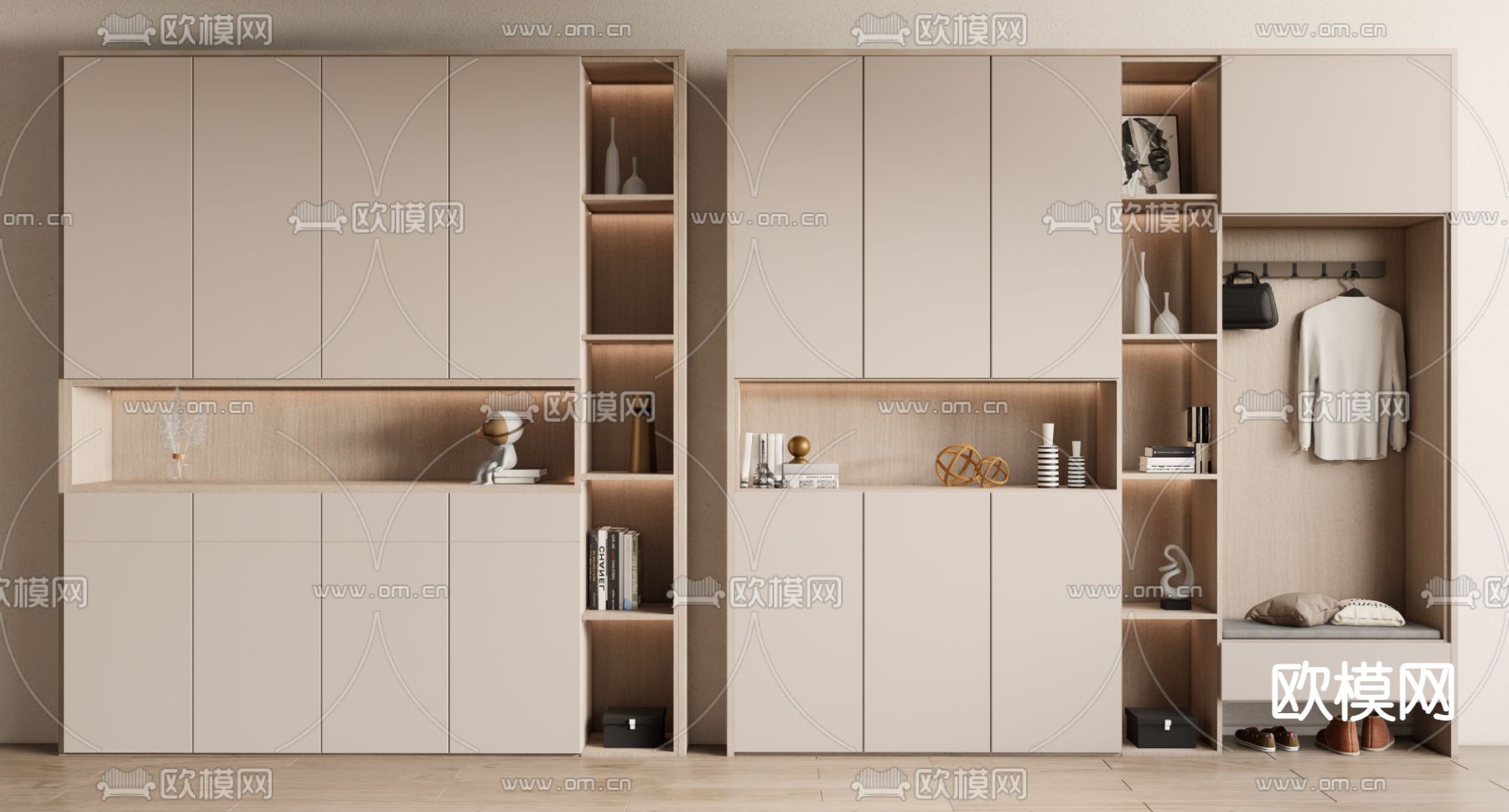 奶油风鞋柜 鞋帽柜su模型下载（渲染图1）