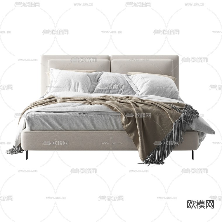 现代简约布艺双人床免费3d模型下载_ID12284973_3dmax免费模型-欧模网
