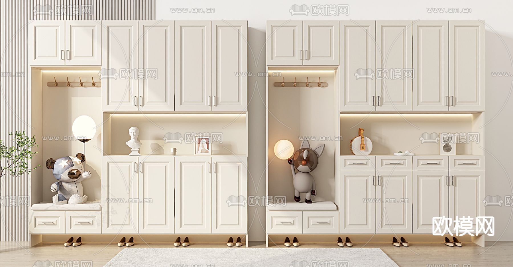 奶油风鞋柜 鞋帽柜su模型下载
