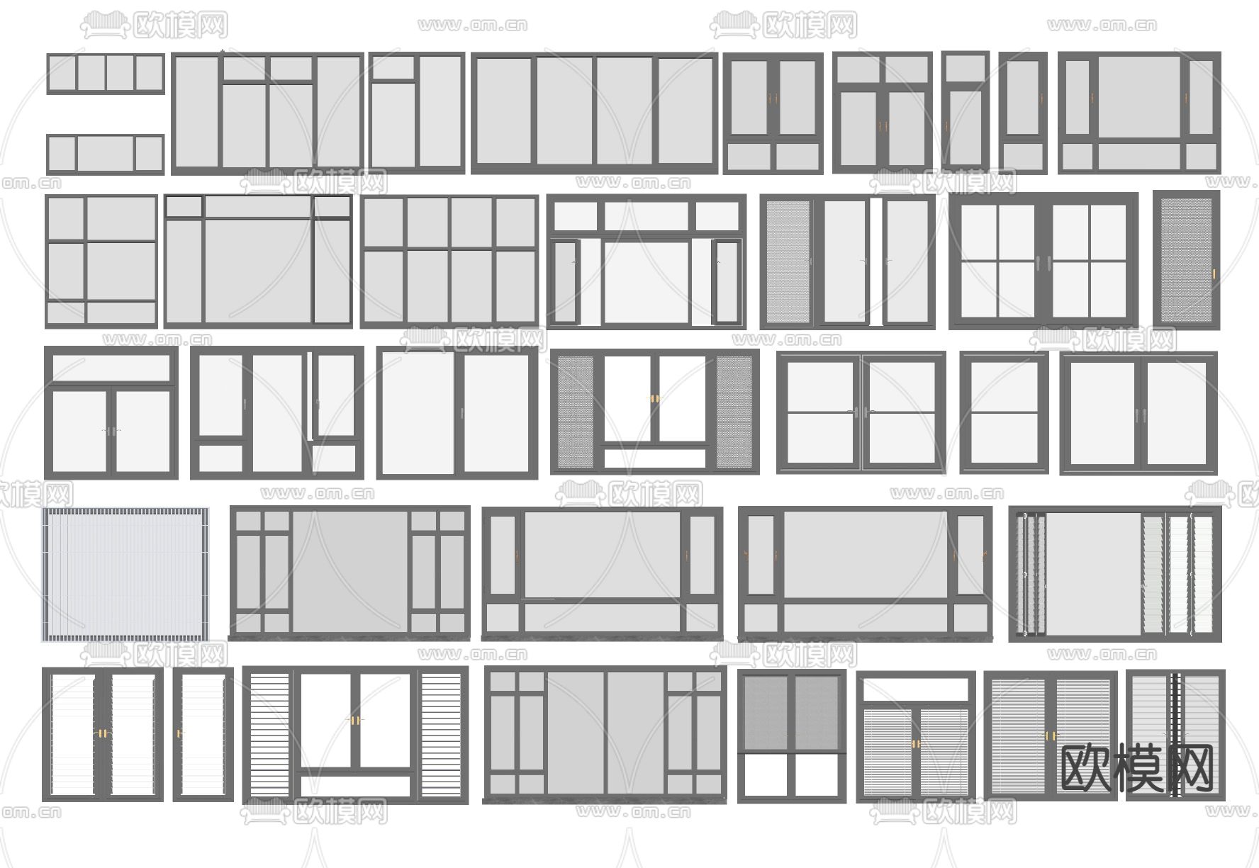 铝框玻璃窗 落地窗 窗户su模型下载_ID12281943_sketchup模型下载-欧模网