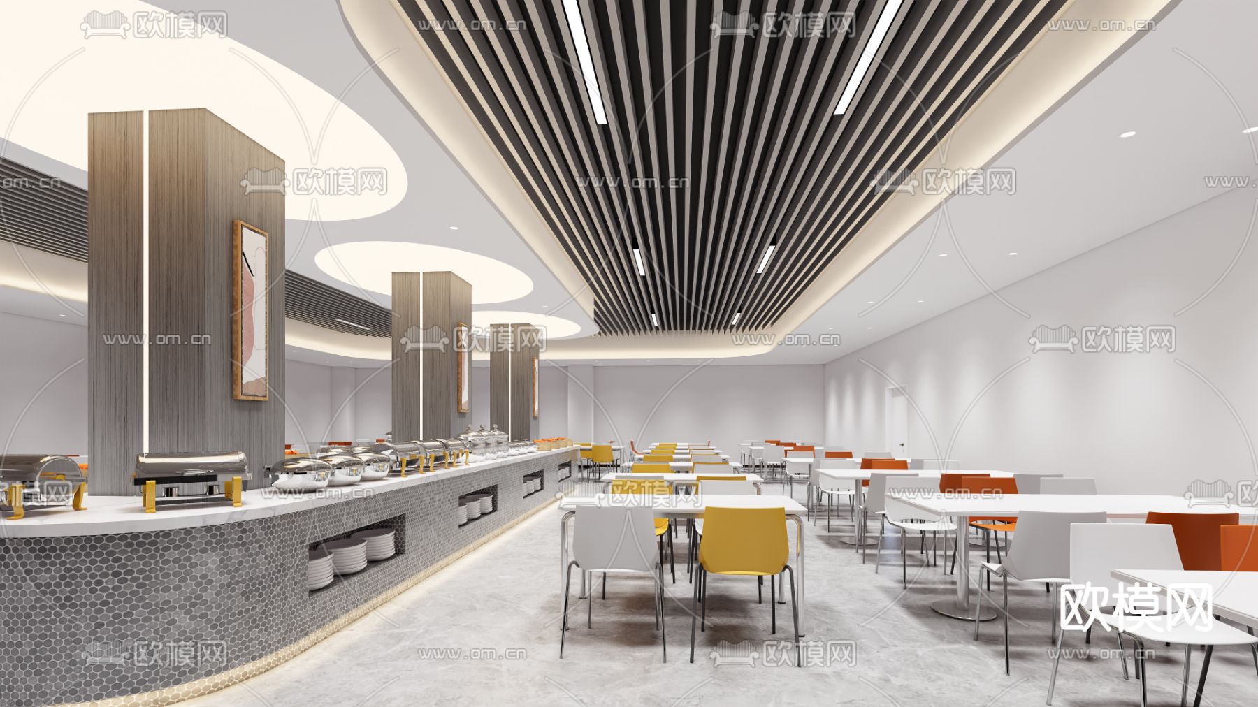 现代员工食堂 餐厅su模型